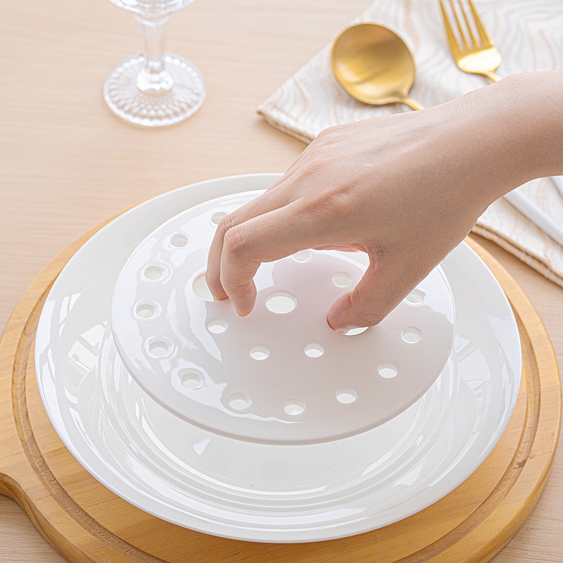 梓宁纯白骨瓷双层控油沥水饺子盘