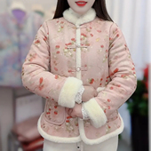 复古风立领盘扣棉服女加绒加厚保暖新中式 国风棉袄妈妈装 洋气外套