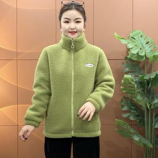 妈妈秋冬装羊羔绒加厚加绒毛呢外套时尚中老年保暖棉颗粒绒厚挂子