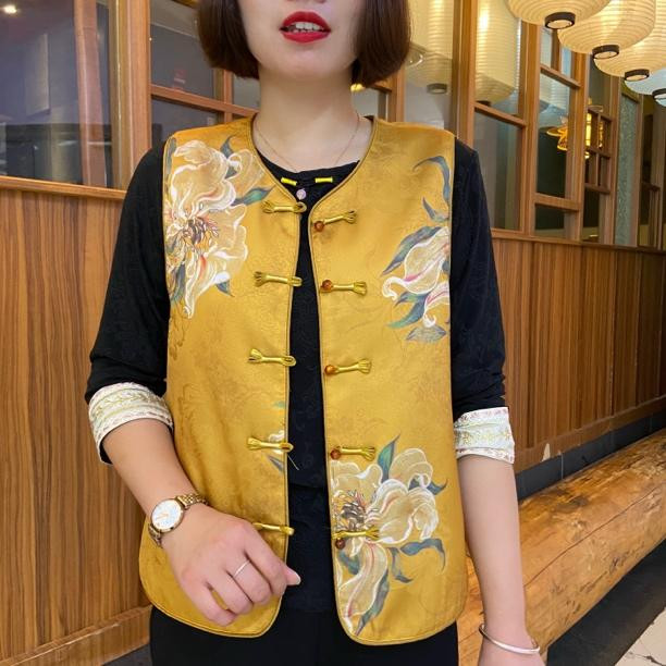 缎面提花新中式盘扣国风马甲坎肩