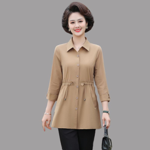 中老年新款风衣外套女中长款外穿七分袖收腰显瘦薄款外套单层上衣