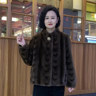 中老年皮草女冬装外套金貂绒大衣妈妈高端仿貂毛皮毛一体加厚褂子