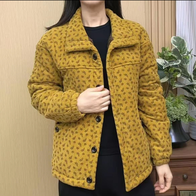 一体绒翻领外套大口袋抽绳棉衣