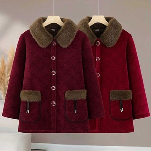 超厚雪尼尔耐脏妈妈冬装加绒加厚高贵外套棉服中年女装小个子棉服