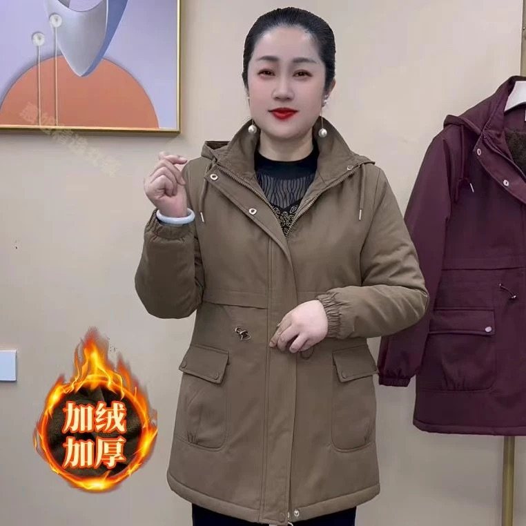 妈妈冬装派克服外套中长款中老年棉衣女秋冬大码中年加厚加绒棉服