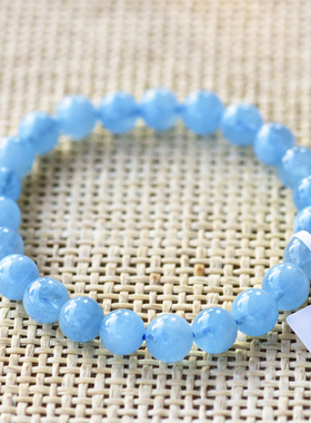 天然海蓝宝圆珠手链女款