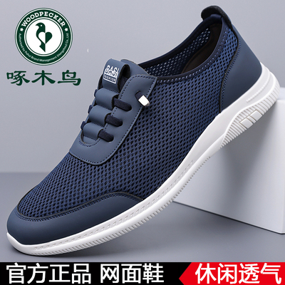 啄木鸟正品新款男士夏季网面透气休闲鞋一脚蹬轻便防滑软底驾车鞋