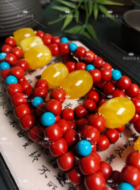 【朱韵献瑞】天然南红玛瑙老型直切单圈原创diy蜜蜡桶珠国风首饰