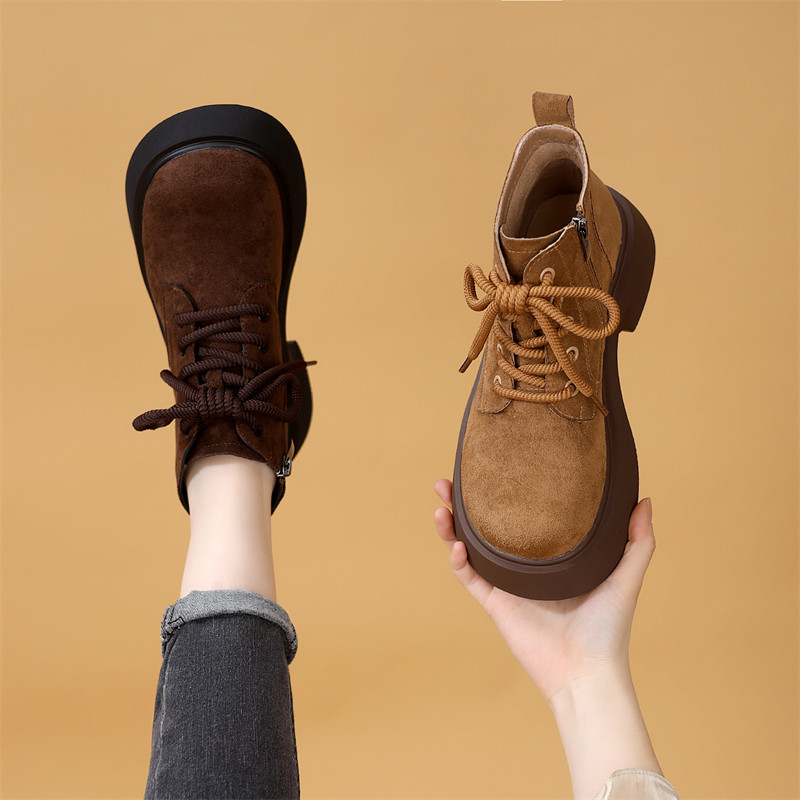 圆头厚底马丁靴女2025新款秋季勃肯鞋轻便软底短靴中跟防滑显脚小,女鞋,马丁靴,淘宝优惠券,粉丝福利购,淘宝优惠卷