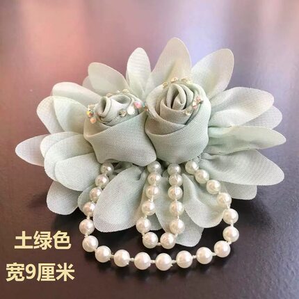 5朵价手工雪纺布艺花瓣两朵玫瑰并蒂水钻同色珍珠吊坠装饰花朵