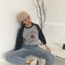 镜子巷口 情侣装插肩袖T恤春夏2020新款纯棉宽松拼色七分袖女上衣