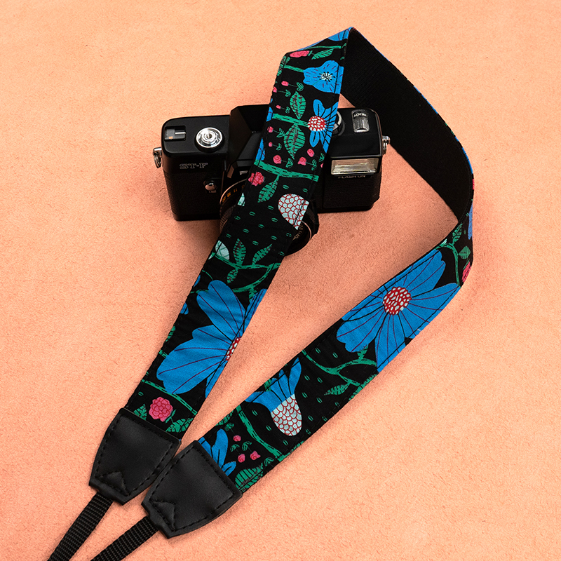 超美蓝色花朵相机肩带微单小清新摄影背带可斜挂减压配件国潮风