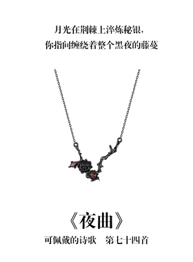 南风歌可佩戴的诗歌《夜曲》黑色玫瑰项链S925银花瓣小众礼物