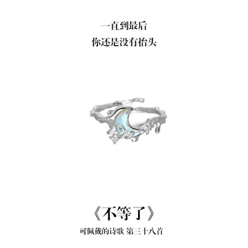 南风歌不等了系列戒指S925银液态月亮小众礼物