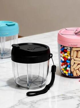 便携旋转药盒大容量分装药丸收纳一周一个月药量可贴标