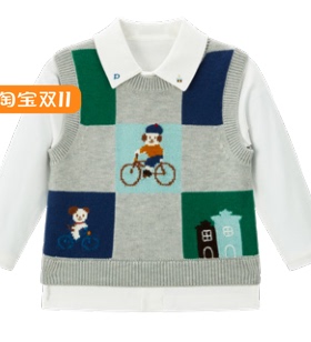 F3ECF3347 mini peace太平鸟童装2025秋装新款婴童针织衫背心 699