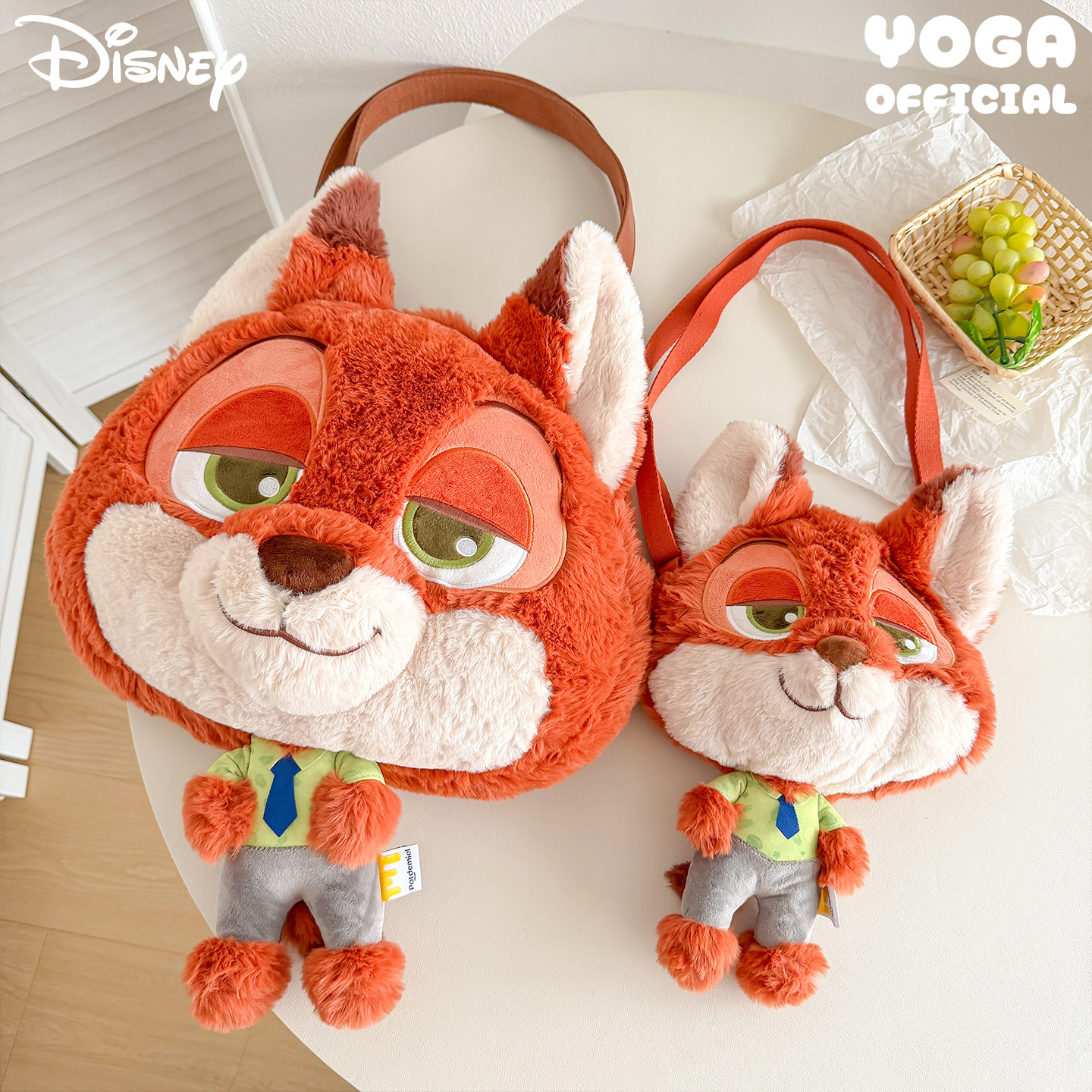 正版迪士尼疯狂动物城尼克狐萌脸系列单肩斜挎包可爱毛绒电影周边