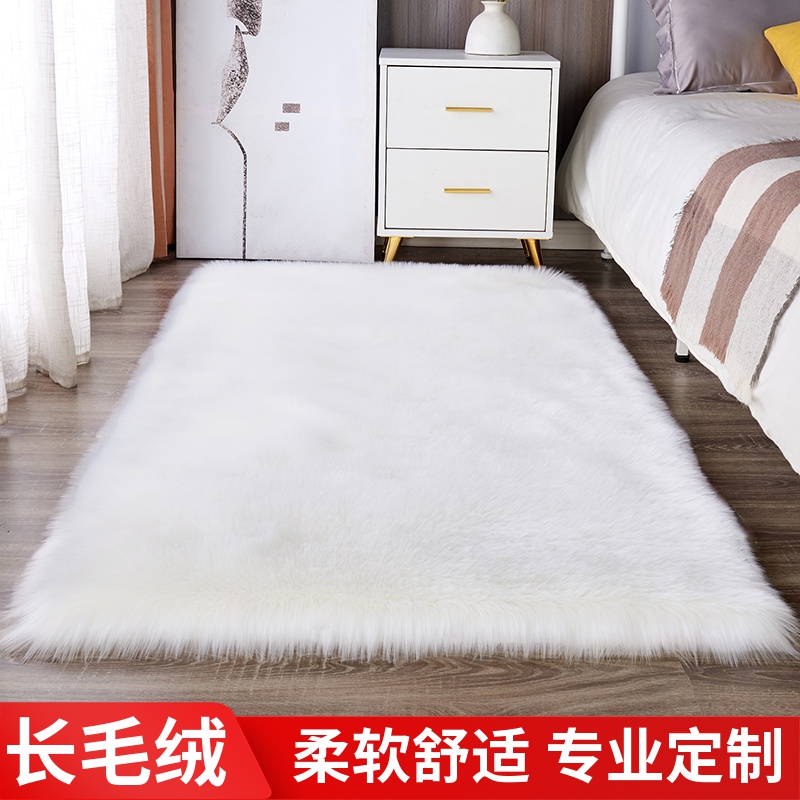 长毛绒地毯仿羊绒白色卧室床边毯衣帽间客厅毛毯地垫可机洗可定制