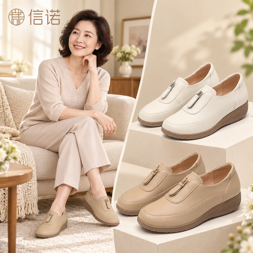 信诺真皮平底一脚蹬乐福鞋女
