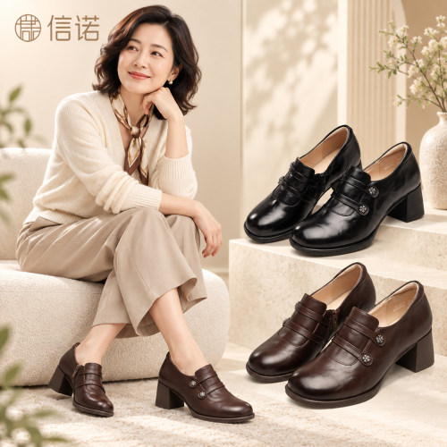 信诺真皮通勤百搭女乐福鞋