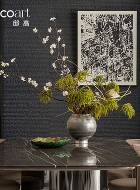 邸高家居 新中式别墅餐厅桌面乌金水墨大花瓶插花装饰罐软装摆件