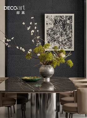 地高之家新中式别墅餐厅桌面黑金墨大花瓶插花装饰罐软装摆件