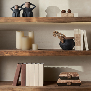 民宿侘寂风软装 家居饰品疗愈室布置书柜花瓶花器干花插花猴子摆件