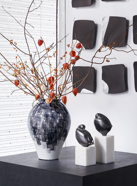 邸高家居新中式大理石金属动物摆件样板房玄关柜书房博古架摆设品