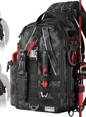 Ghosthorn Fishing Backpack Tackle Sling Bag with Rod Holder