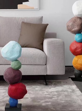 现代简约抽象彩色石头雕塑创意家居客厅橱窗艺术装置落地装饰摆件