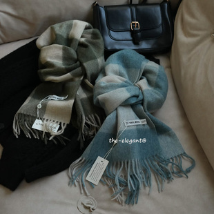 超美温柔色系~渠道货英国100%羊毛格子围巾女冬保暖围脖生日礼物