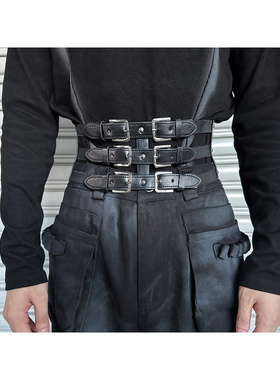 杨一帆潮牌宽腰封男配西装衬衫束腰装饰松紧腰带朋克设计款皮带女