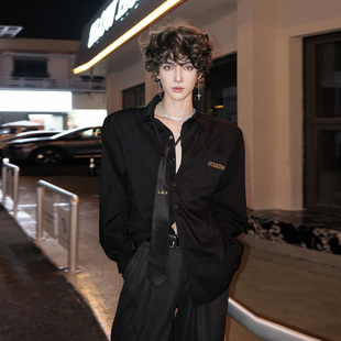 杨一帆潮牌长袖衬衫男款2025秋季新款设计学院风宽松ins纯色衬衣