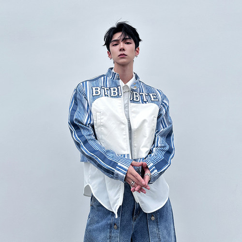 杨一帆潮牌短款PU皮宽松夹克外套