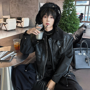 杨一帆潮牌马甲皮衣男款冬装2025新品宽松毛绒复古百搭加厚马夹