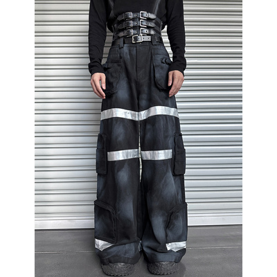 杨一帆潮牌小众设计撞色工装裤潮