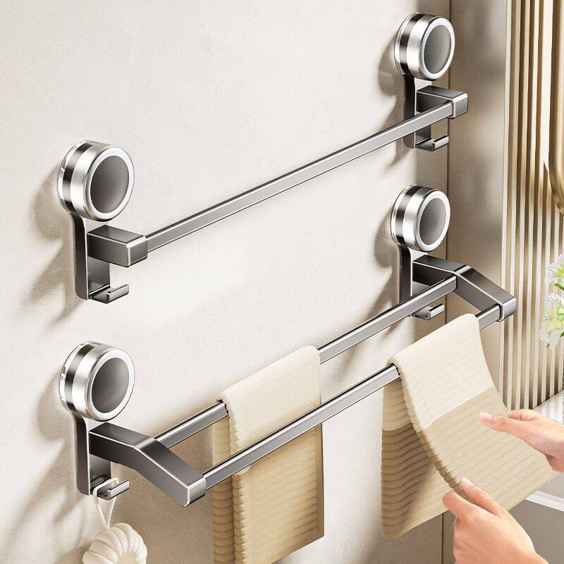 吸盘免打孔枪灰色浴室毛巾杆长25cm35cm45cm55/65/70cm单双毛巾架