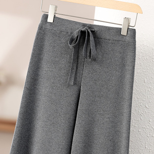 子 宽松外穿长裤 针织阔腿裤 女秋冬加厚垂感白色高腰直筒拖地裤