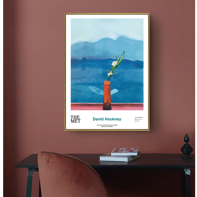 室内装饰画简约清新文艺复古手绘水彩富士山鲜花远山风景装饰画