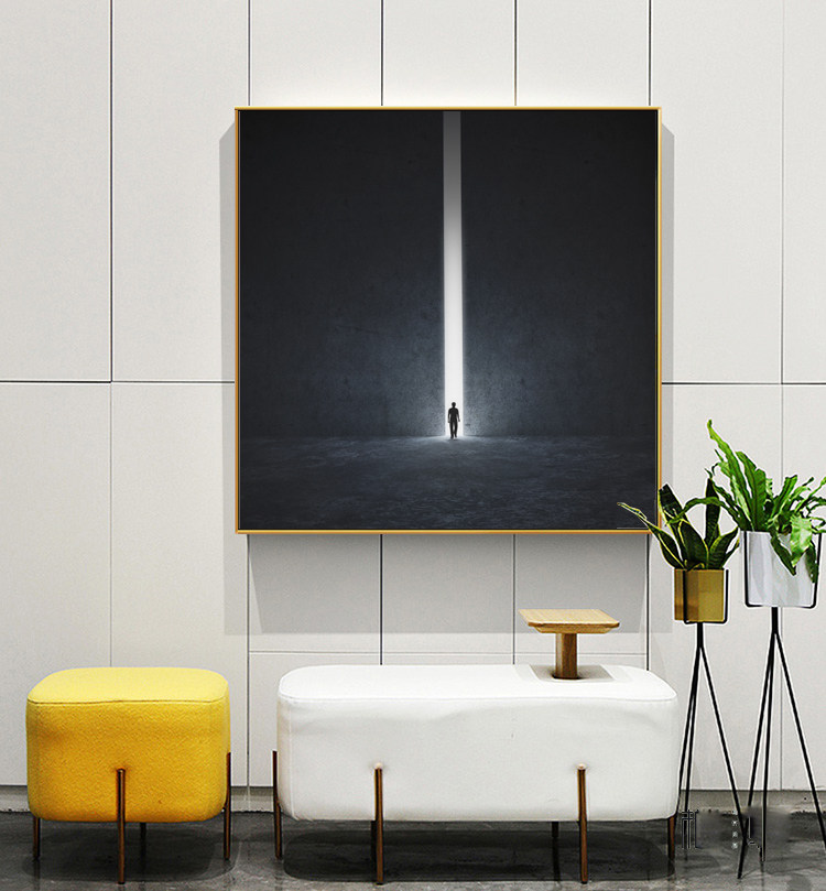 现代简约一道光束建筑人物黑白简约客厅挂画办公室装饰画书房壁画