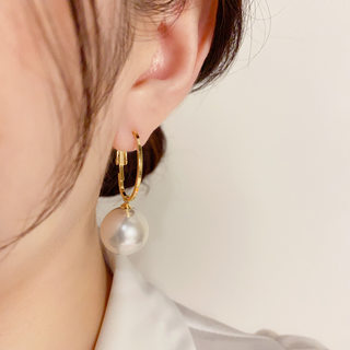 欧美个性时尚夸张大珍珠耳圈女s925银针气质名媛优雅设计感耳环女
