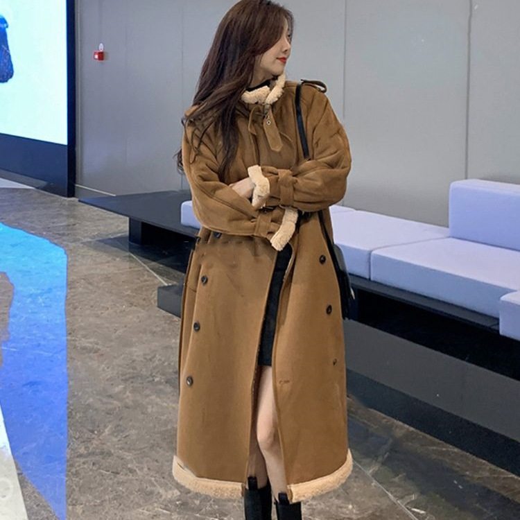 羊羔毛麂皮绒毛呢外套女2025秋冬中长款加绒加厚皮毛一体呢子大衣,女装/女士精品,大码呢大衣,淘宝优惠券,粉丝福利购,淘宝优惠卷