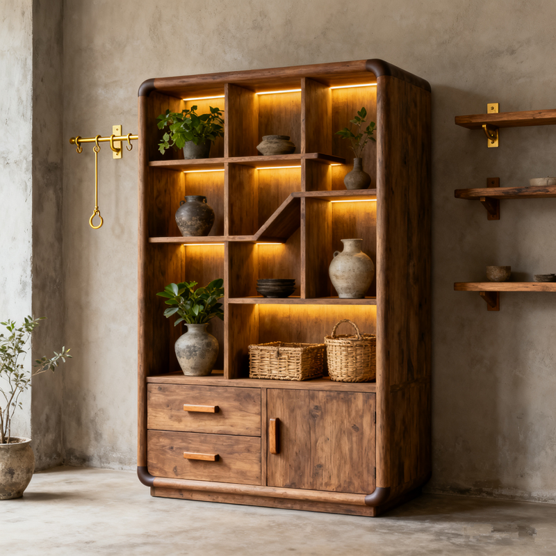 侘寂风纯实木展示柜