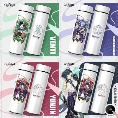 原同人周边雷神保温杯胡桃甘雨卡通智能显温不锈钢学生上学水杯