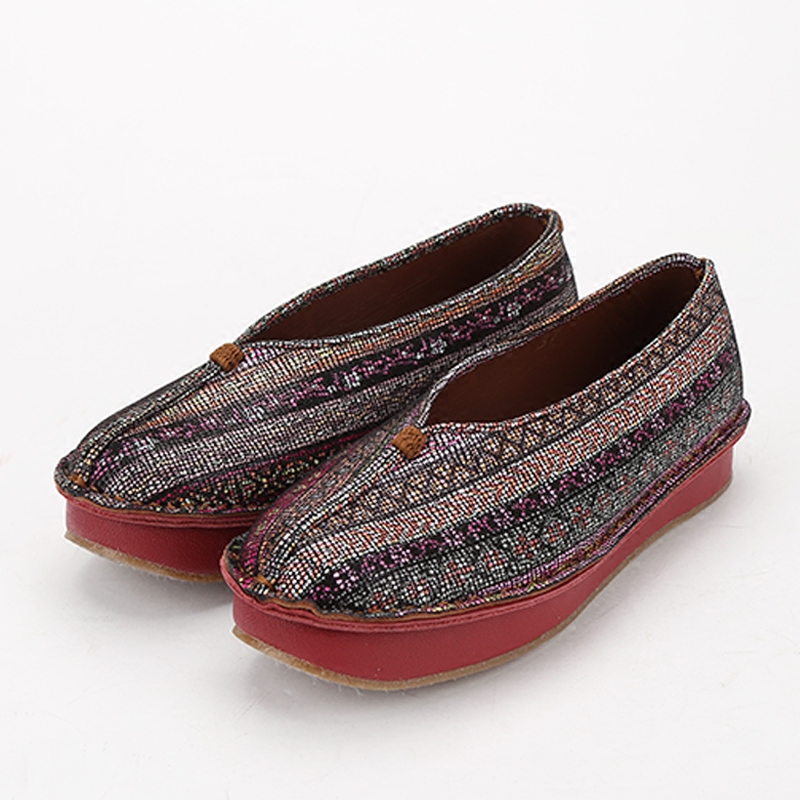 ytm原创手工缝制中国风套脚真皮民族风花纹女鞋独创柔软复合鞋底