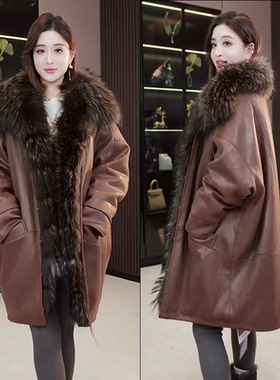 【辰大嗓严选】皮草拼接羽绒服女连帽毛领派克服暖和厚实6698