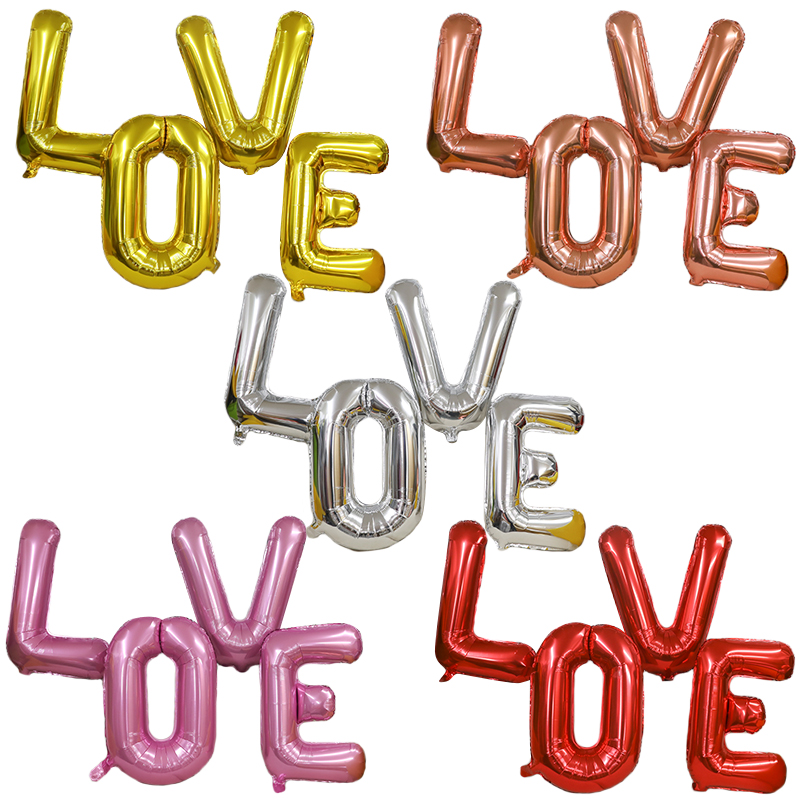 30寸LOVE铝膜气球仿美瘦体字母金银香槟金铝箔气球结婚庆装饰用品