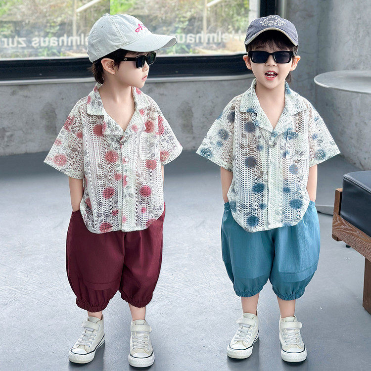 男童夏季套装2026新款韩版儿童今年超火短袖衣服宝宝夏装薄款衬衫