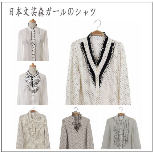 日本森林系淑女Vintage古着孤品复古长袖衬衫 维多利亚宫廷风