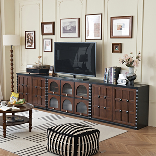 宜宝易森法式复古电视柜中古实木组合模块柜2025新款骨骼线收纳柜